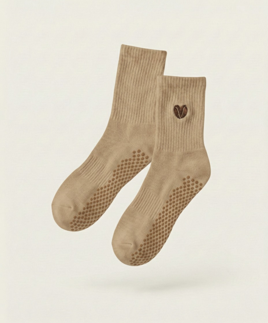 The Latte — oat milk tan grip socks